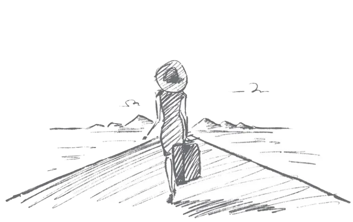 a woman with a suitcase on a road