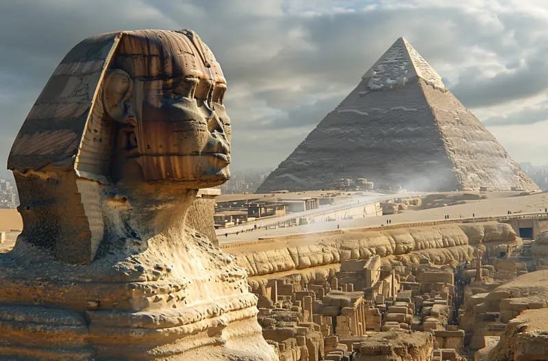 Great Sphinx with the Pyramid of Khafre at Giza